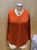 Women's Autumn Winter Solid Color Ribbed V-Neck Plus Size Pullover Top