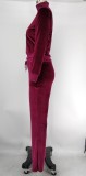 Women's Autumn Winter Velvet Zipper Pocket Two Piece Tracksuit