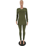 Women slit Ribbed sexy Top and Pant two-piece set