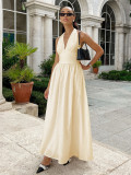 Women's Spring Summer Halter V-Neck Lace-Up Backless Long Swing Dress
