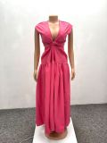 Women's Summer Open Waist Solid Color Long Dress