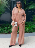 Plus Size Knit Cardigan Wide-Leg Trousers Two-Piece Set