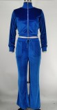 Women's Autumn Winter Velvet Zipper Pocket Two Piece Tracksuit