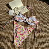 Floral Print Lace-Up Bikini Swimsuit