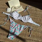 Floral Print Lace-Up Bikini Swimsuit