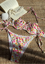Floral Print Lace-Up Bikini Swimsuit