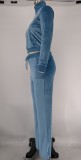Women's Autumn Winter Velvet Zipper Pocket Two Piece Tracksuit