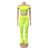 Women's Solid Color Off-Shoulder Casual Two Piece Pants Set
