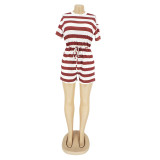 Women's Striped Short Sleeves Casual Short Jumpsuit