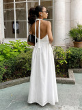 Women's Spring Summer Halter V-Neck Lace-Up Backless Long Swing Dress