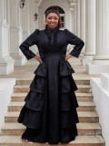 Black Ruffled Plus Size Long Cake Dress