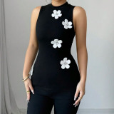 Women's Elegant Round Neck Flower Vest Top