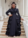 Black Ruffled Plus Size Long Cake Dress