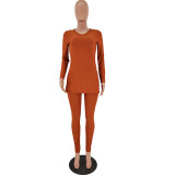 Women slit Ribbed sexy Top and Pant two-piece set