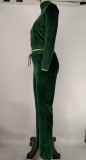 Women's Autumn Winter Velvet Zipper Pocket Two Piece Tracksuit