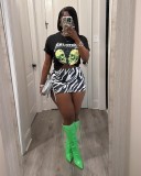 Women's Trendy Print Short-Sleeve T-shirt Shorts Two-Piece Set