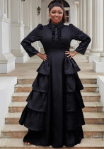 Black Ruffled Plus Size Long Cake Dress