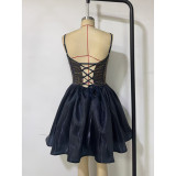 Women's Beaded Strap Ruffles Party Dress