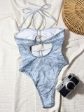 Women's Summer Halter Neck Hollow One-Piece Swimsuit