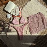 Mesh Three-Piece Lace-Up Bikini Swimsuit