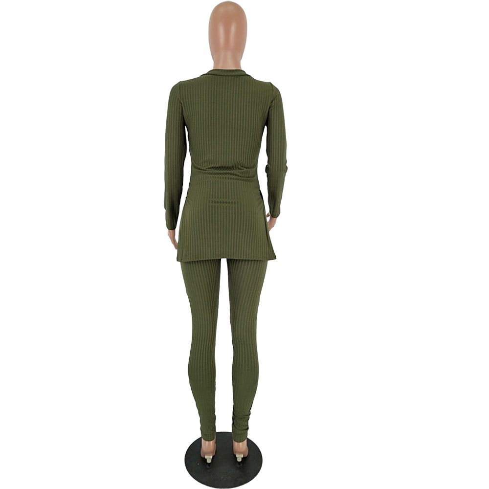 Women slit Ribbed sexy Top and Pant two-piece set