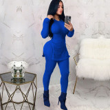 Women slit Ribbed sexy Top and Pant two-piece set