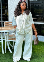 Women's Casual Long-Sleeve Shirt and Trousers Two-Piece Set Women's Casual Long-Sleeve Shirt and Trousers Two-Piece Set