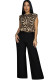 Leopard Print Sleeveless Top Straight Pants Casual Two-Piece Set