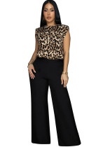 Leopard Print Sleeveless Top Straight Pants Casual Two-Piece Set Leopard Print Sleeveless Top Straight Pants Casual Two-Piece Set