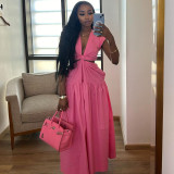 Women's Summer Open Waist Solid Color Long Dress