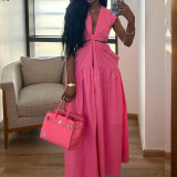 Women's Summer Open Waist Solid Color Long Dress