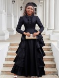 Black Ruffled Plus Size Long Cake Dress