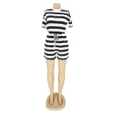 Women's Striped Short Sleeves Casual Short Jumpsuit
