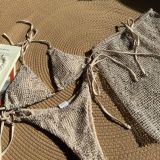 Mesh Three-Piece Lace-Up Bikini Swimsuit