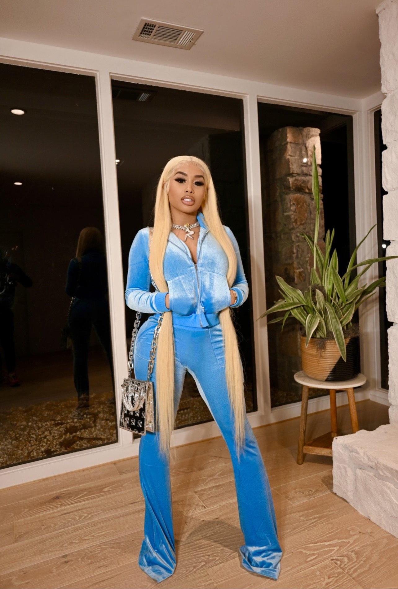 Women's Autumn Winter Velvet Zipper Pocket Two Piece Tracksuit