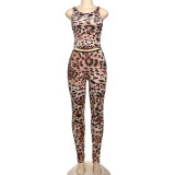 Women's Spring Leopard Print Sleeveless Vest Tight-Fitting Pants Set