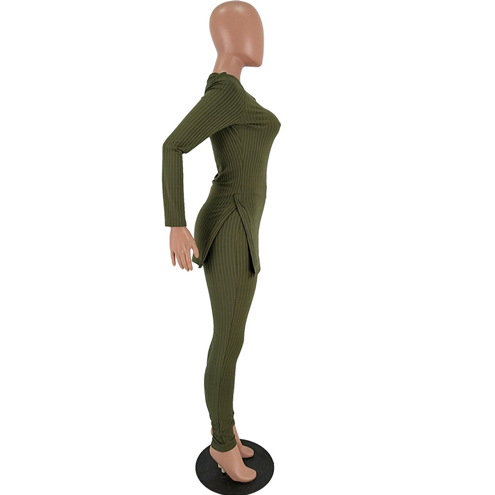 Women slit Ribbed sexy Top and Pant two-piece set