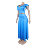 Women sexy and elegant lace Solid Sleeveless Top and Long Skirt Two-piece Set