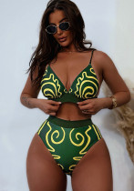 Printed High Waist Two Piece Beach Bikini Swimsuit for Women