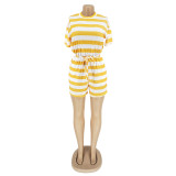 Women's Striped Short Sleeves Casual Short Jumpsuit