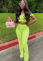 Women's Solid Color Off-Shoulder Casual Two Piece Pants Set Women's Solid Color Off-Shoulder Casual Two Piece Pants Set