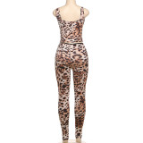 Women's Spring Leopard Print Sleeveless Vest Tight-Fitting Pants Set