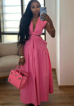 Women's Summer Open Waist Solid Color Long Dress