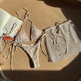 Mesh Three-Piece Lace-Up Bikini Swimsuit