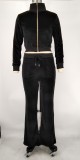 Women's Autumn Winter Velvet Zipper Pocket Two Piece Tracksuit