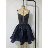Women's Beaded Strap Ruffles Party Dress