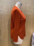 Women's Autumn Winter Solid Color Ribbed V-Neck Plus Size Pullover Top