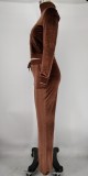 Women's Autumn Winter Velvet Zipper Pocket Two Piece Tracksuit