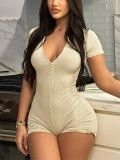 Women summer zipper short sleeve yoga fitness sports jumpsuit