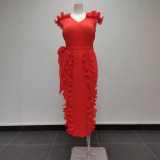Plus Size Women Solid Pleated Dress